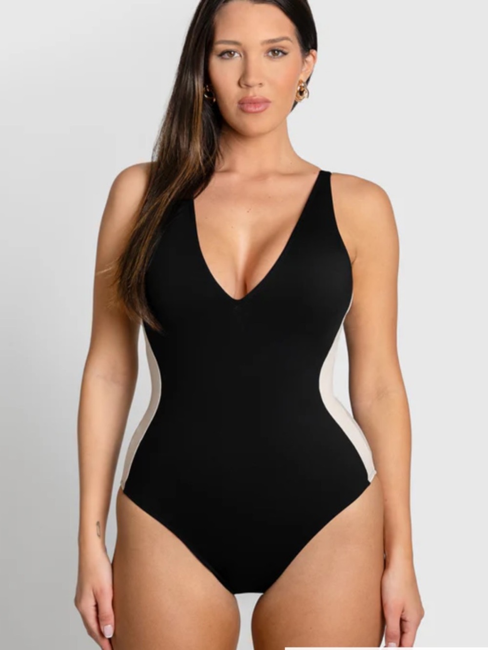TA3 Plungey Counter Black and Oat Regular/Long One Piece Swimsuit Shapewear
